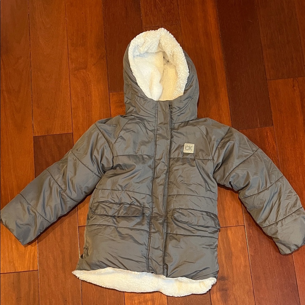 Calvin Klein Kids Charcoal Hooded Puffer Jacket